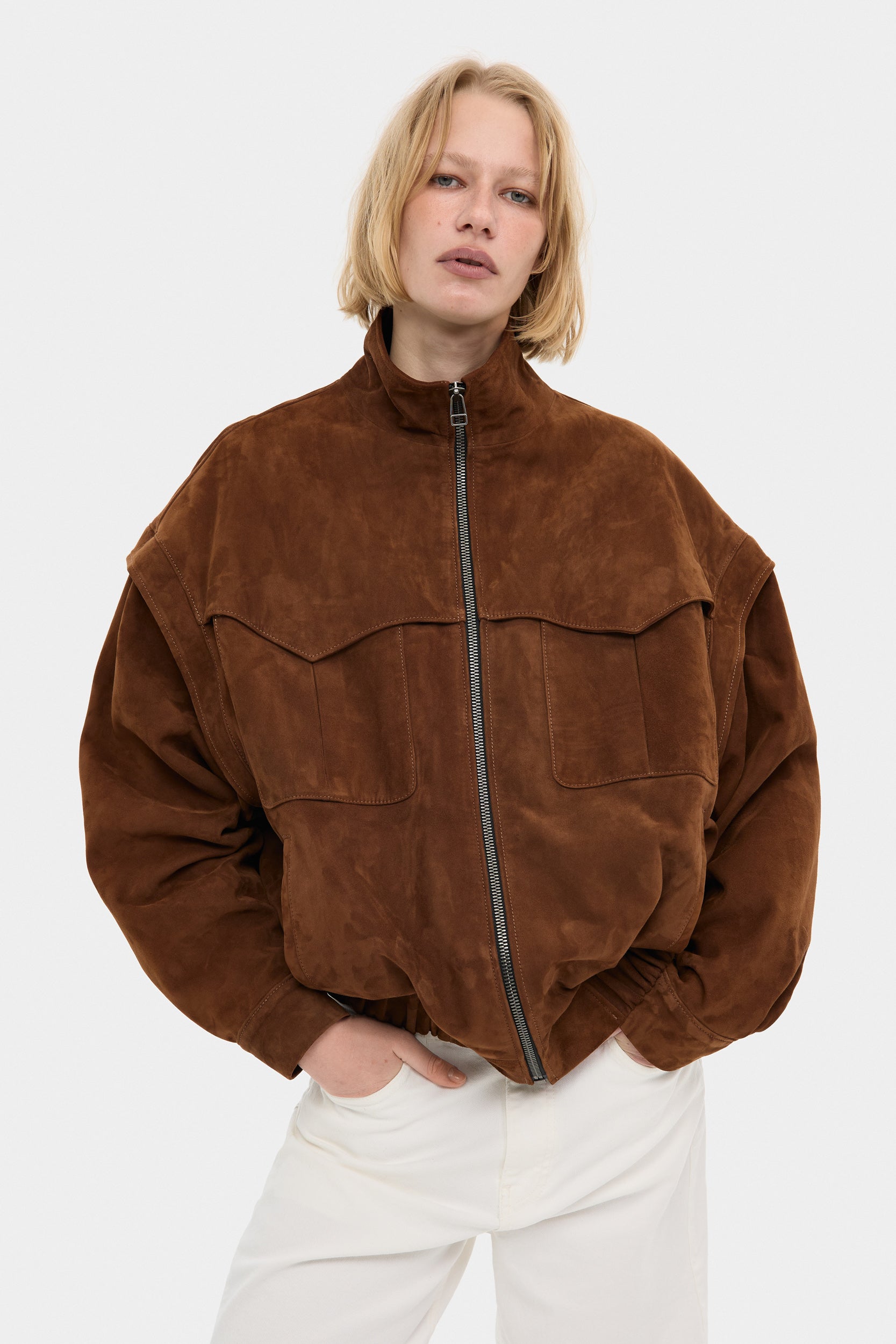 Rachel elongated transformable bomber jacket