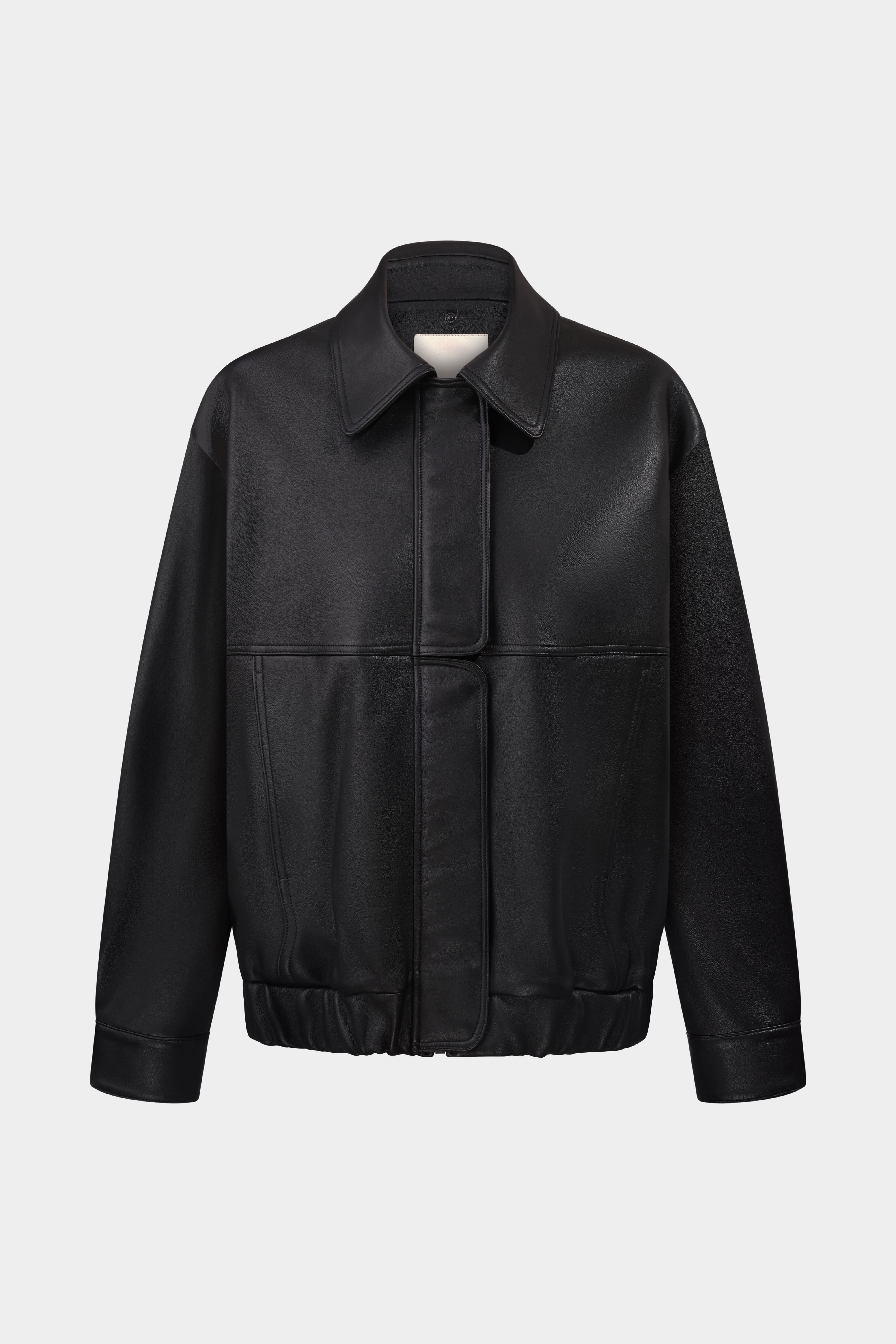 AFFECTION LEATHER BOMBER JACKET IN BLACK