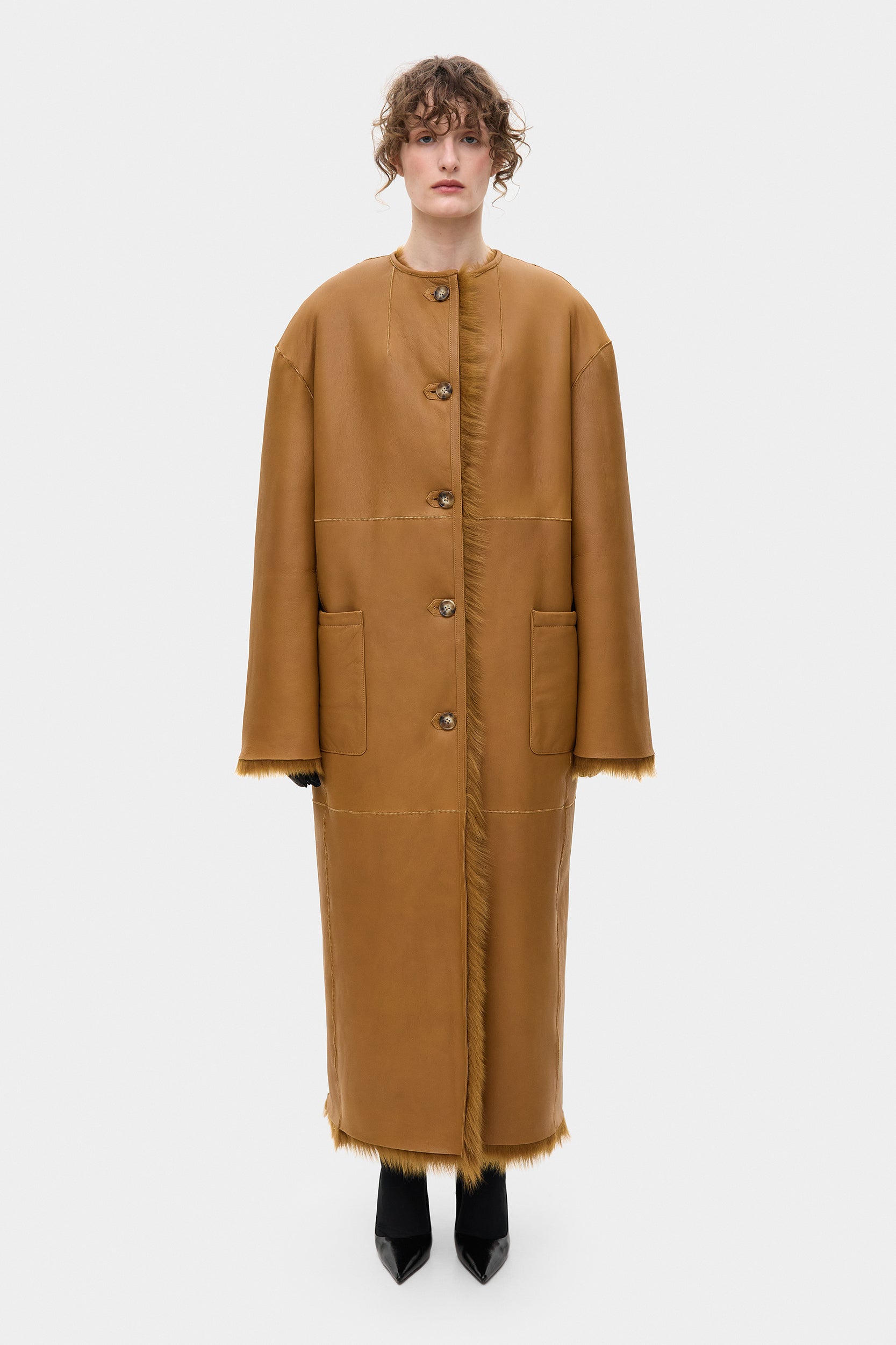 Double-sided long red sheepskin coat(010)