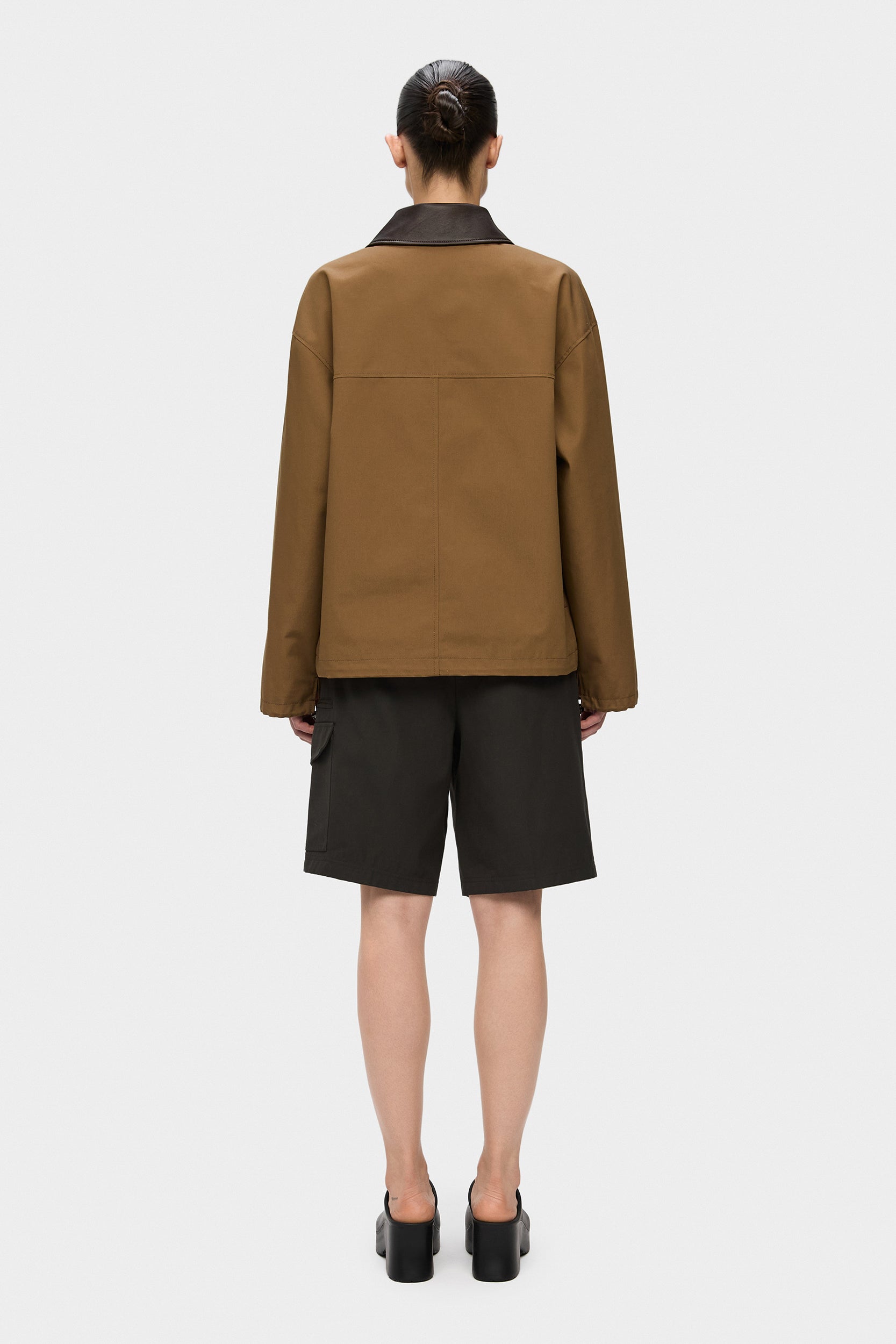 PADDED ADEL ELONGATED JACKET WITH LEATHER COLLAR IN BROWN