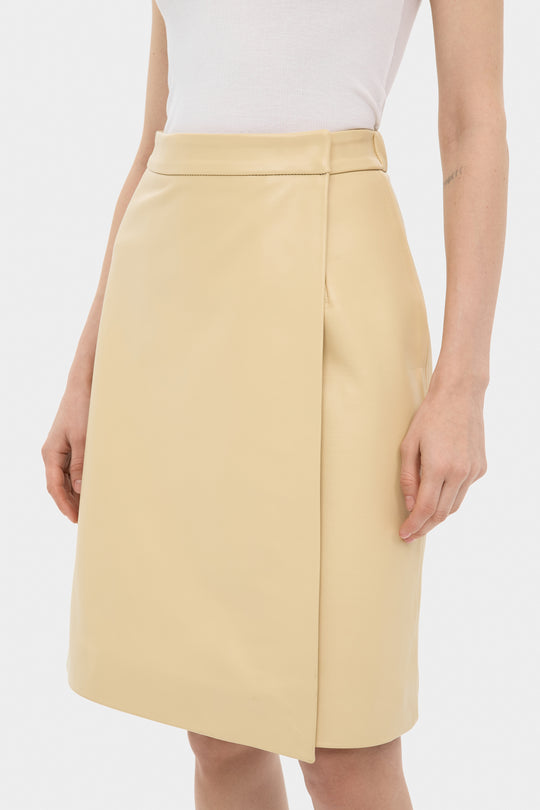 KATHRYN KNEE-LENGTH LEATHER SKIRT IN PALE BANANA