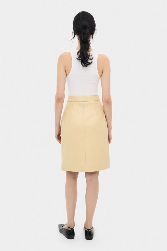 KATHRYN KNEE-LENGTH LEATHER SKIRT IN PALE BANANA