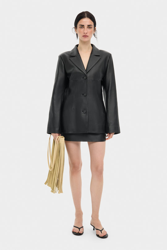 GIA SILHOUETTED LEATHER BLAZER JACKET IN BLACK