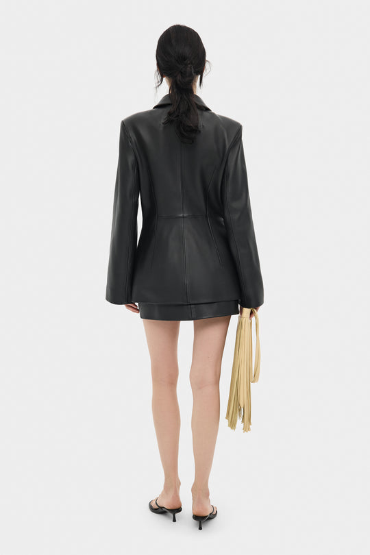 GIA SILHOUETTED LEATHER BLAZER JACKET IN BLACK