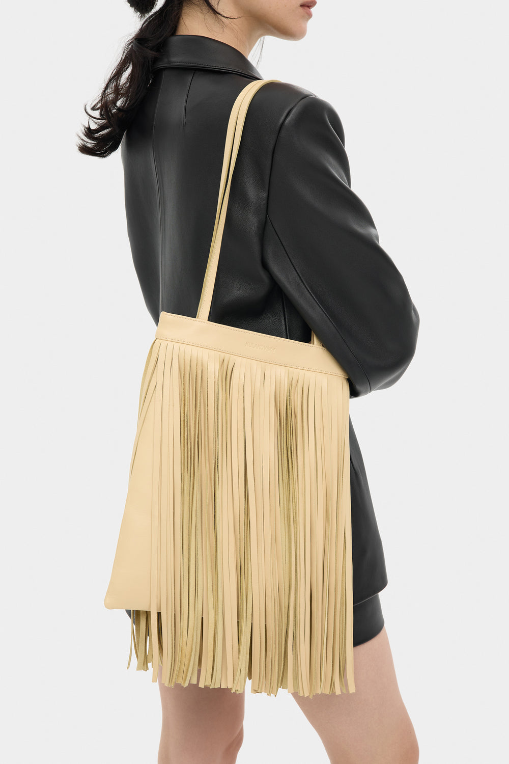 FANNIE FRINGED LEATHER BAG IN PALE BANANA