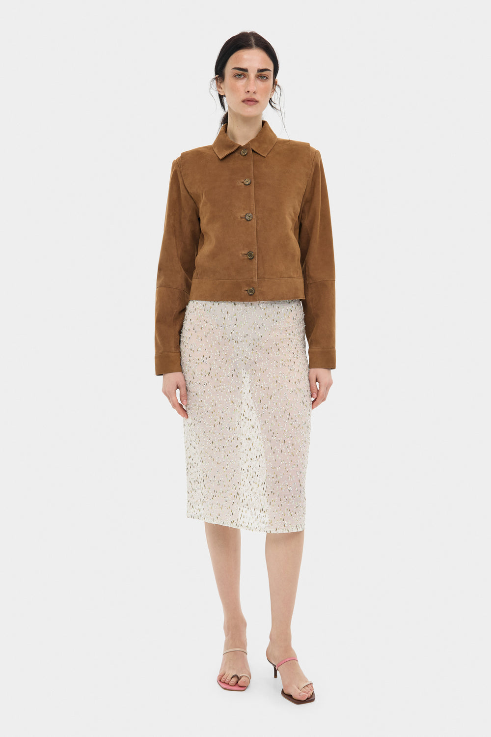 DOTTIE GAUZY KNEE-LENGHT SKIRT IN WHITE