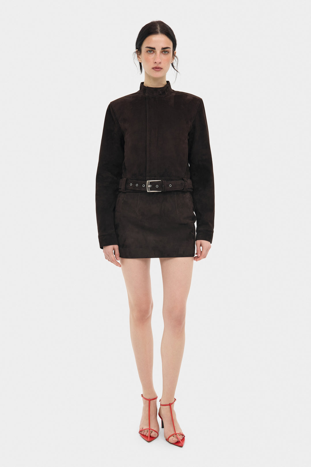 MACY SUEDE MINI SKIRT IN DARK BROWN