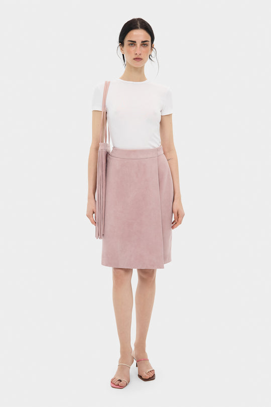 KATHRYN KNEE-LENGTH SUEDE SKIRT IN DUST PINK