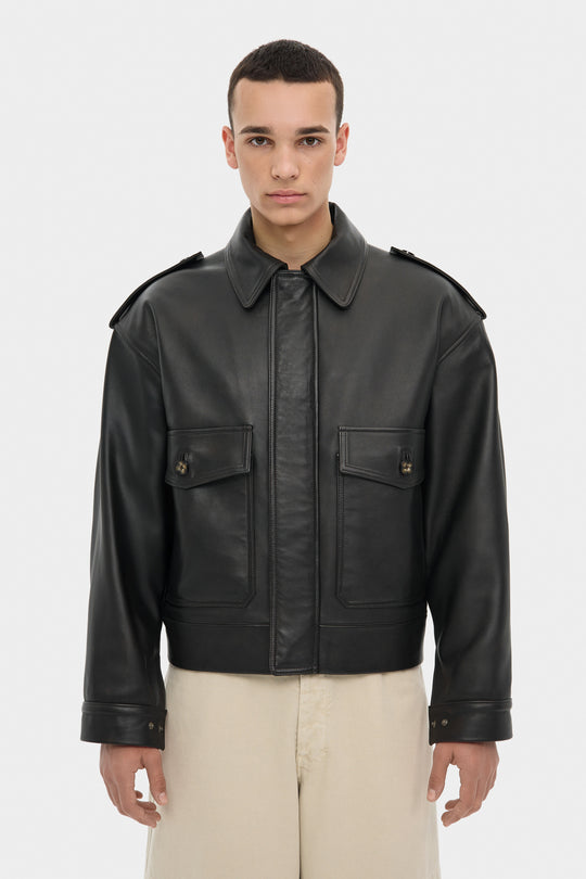 THOM LEATHER BOMBER JACKET IN DARK BROWN