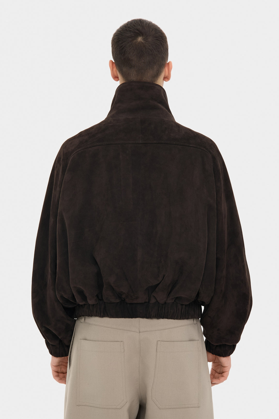 BLAIR SUEDE BOMBER JACKET WITH EXTRA WIDE SLEEVES IN DARK BROWN