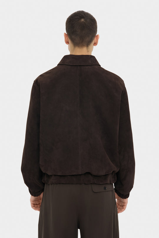 SAM PLAIN SUEDE BOMBER JACKET IN DARK BROWN