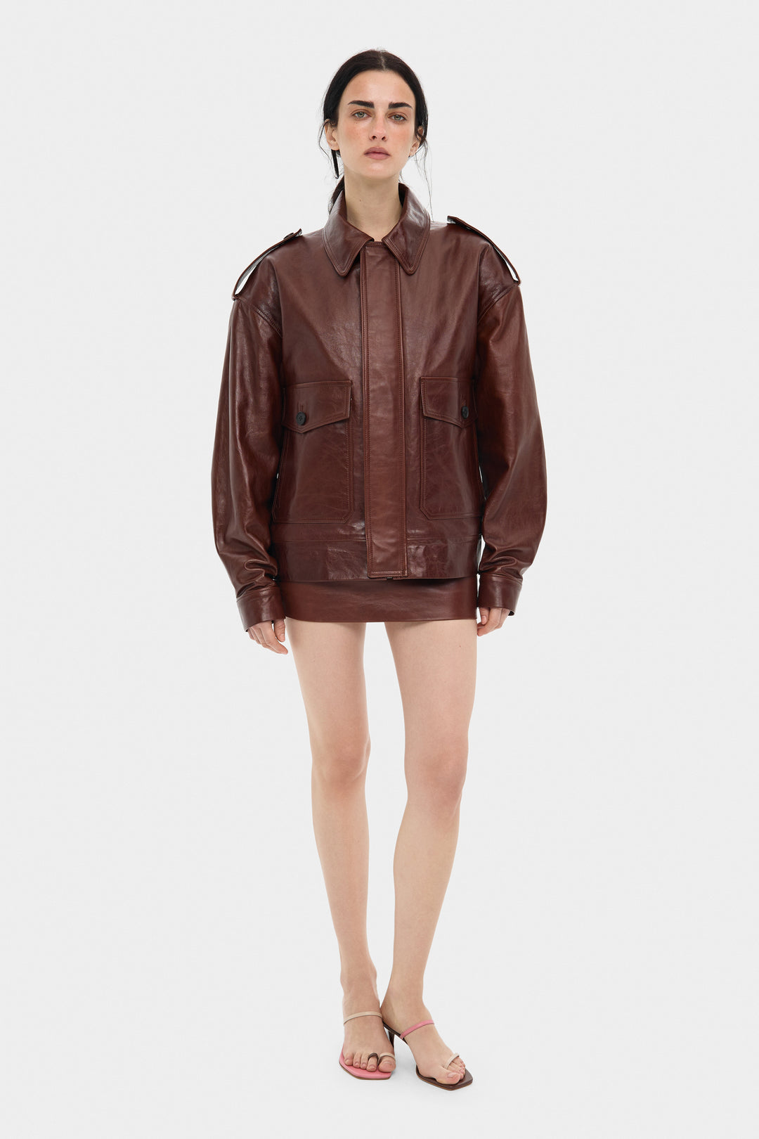 THOM LEATHER BOMBER JACKET IN RUSSET BROWN