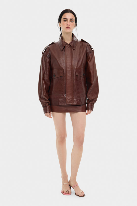 THOM LEATHER BOMBER JACKET IN RUSSET BROWN