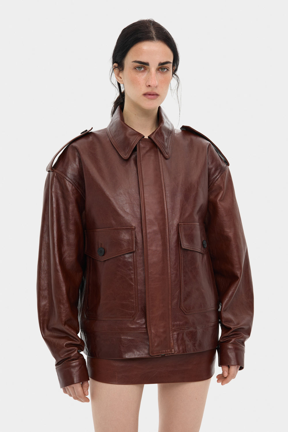 THOM LEATHER BOMBER JACKET IN RUSSET BROWN