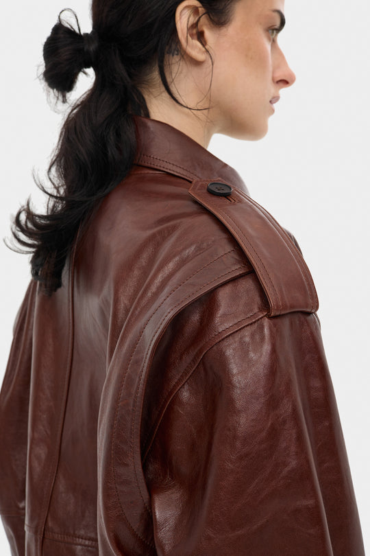 THOM LEATHER BOMBER JACKET IN RUSSET BROWN