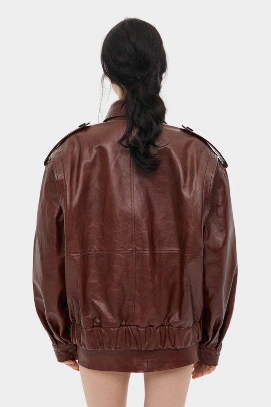 THOM LEATHER BOMBER JACKET IN RUSSET BROWN