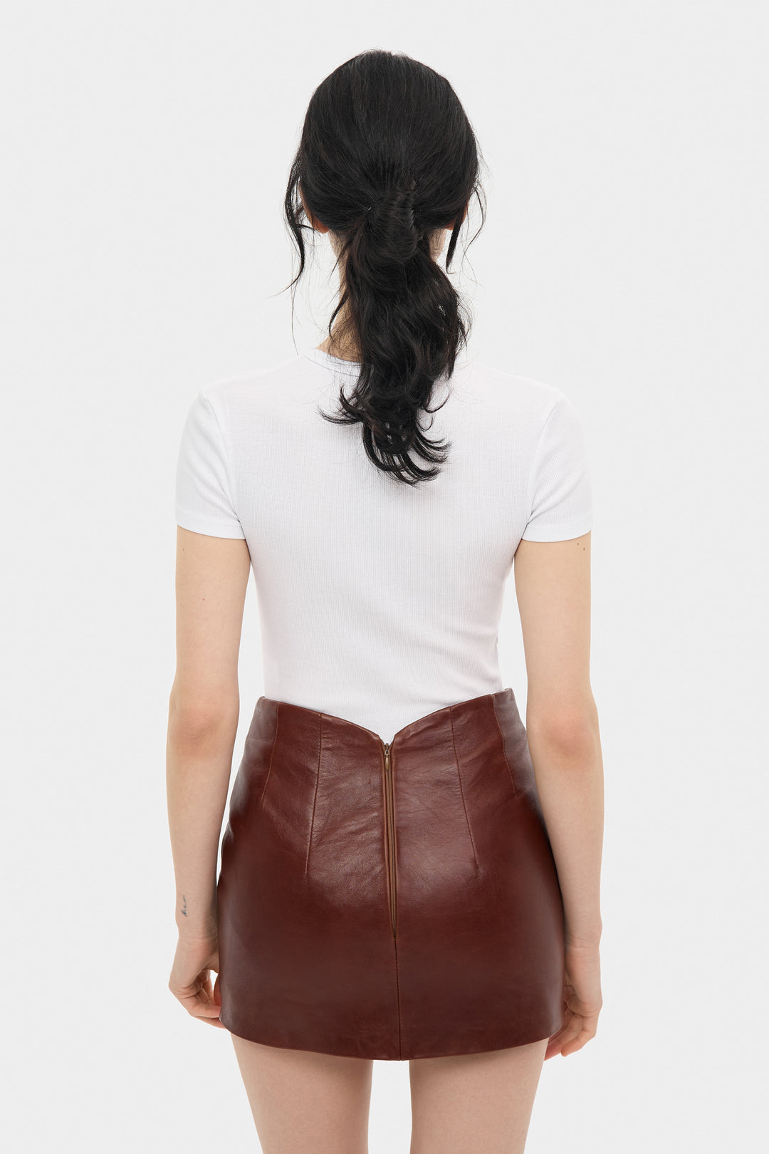 MACY LEATHER MINI SKIRT IN RUSSET BROWN