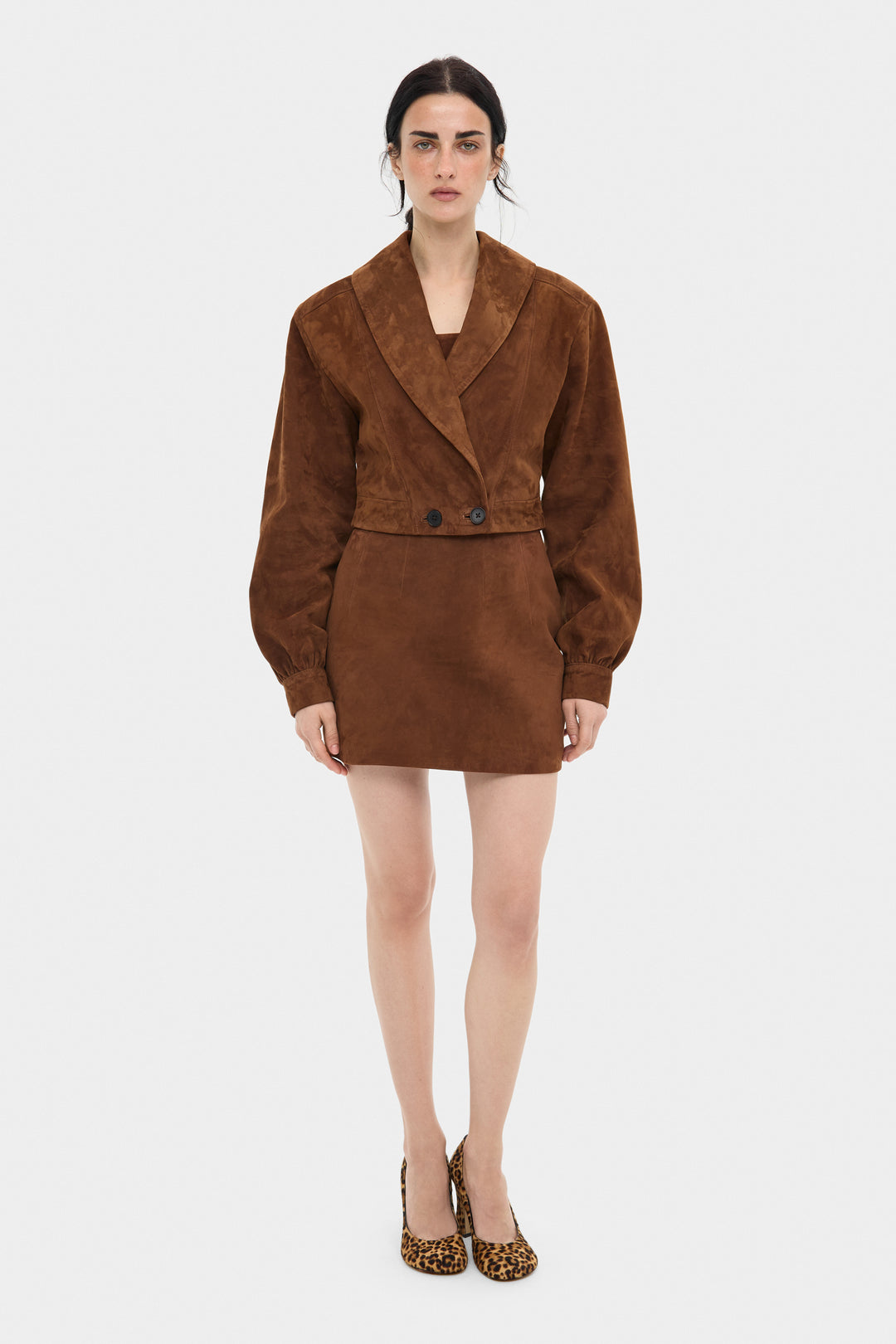 LORIE CROPPED SUEDE JACKET IN WHISKEY BROWN