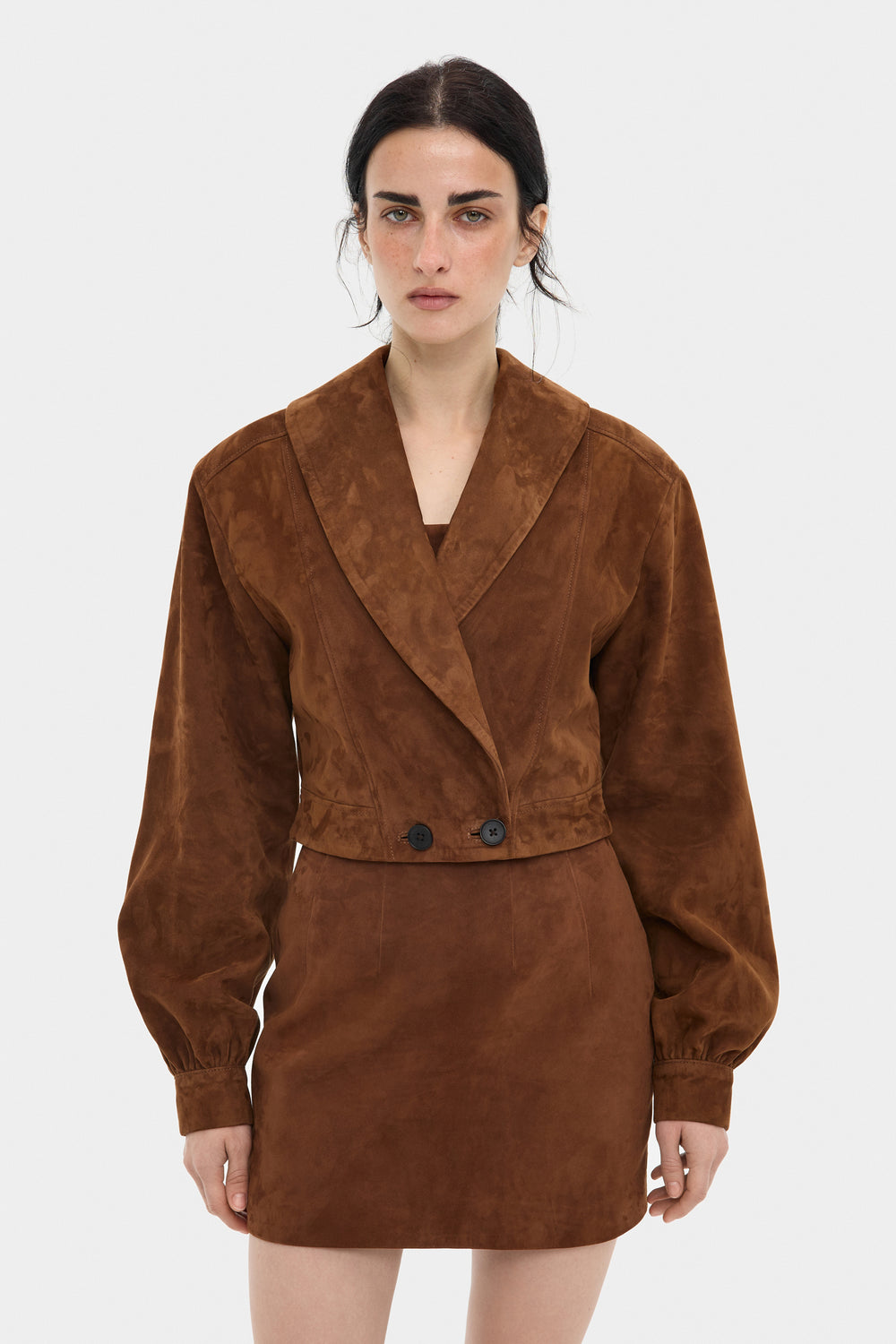 LORIE CROPPED SUEDE JACKET IN WHISKEY BROWN