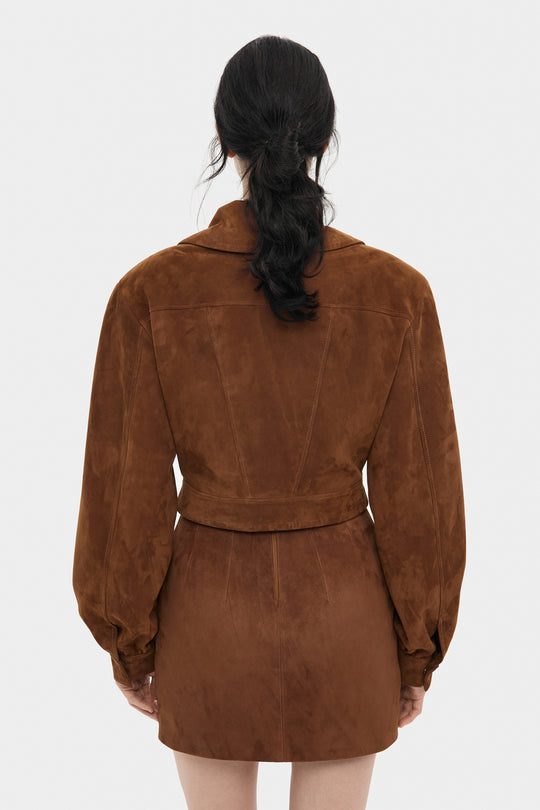 LORIE CROPPED SUEDE JACKET IN WHISKEY BROWN