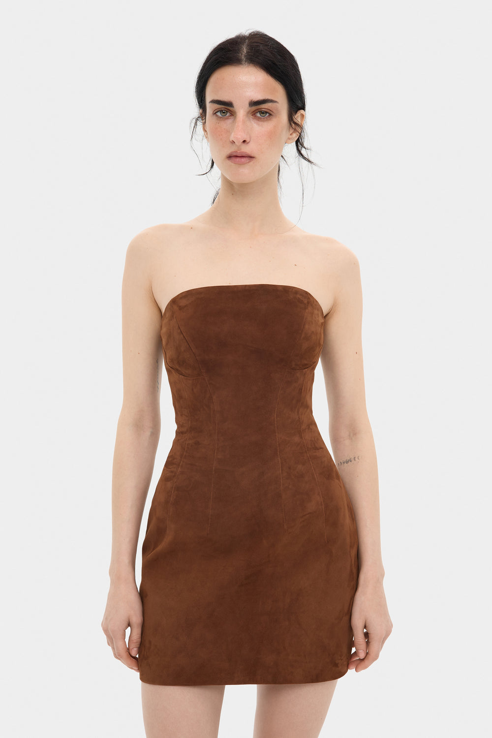 DESIREE STRAPLESS COCKTAIL MINI DRESS IN WHISKEY BROWN