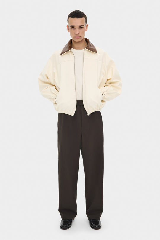 BLAIR COTTON BOMBER JACKET WITH DETACHABLE LEATHER COLLAR IN MILK