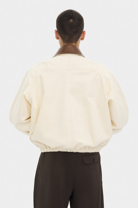 BLAIR COTTON BOMBER JACKET WITH DETACHABLE LEATHER COLLAR IN MILK