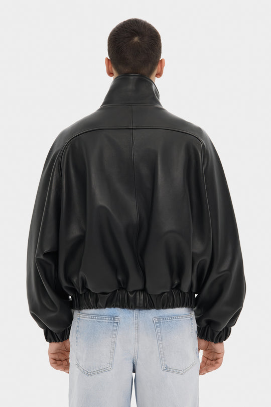 BLAIR LEATHER BOMBER JACKET WITH EXTRA WIDE SLEEVES IN BLACK