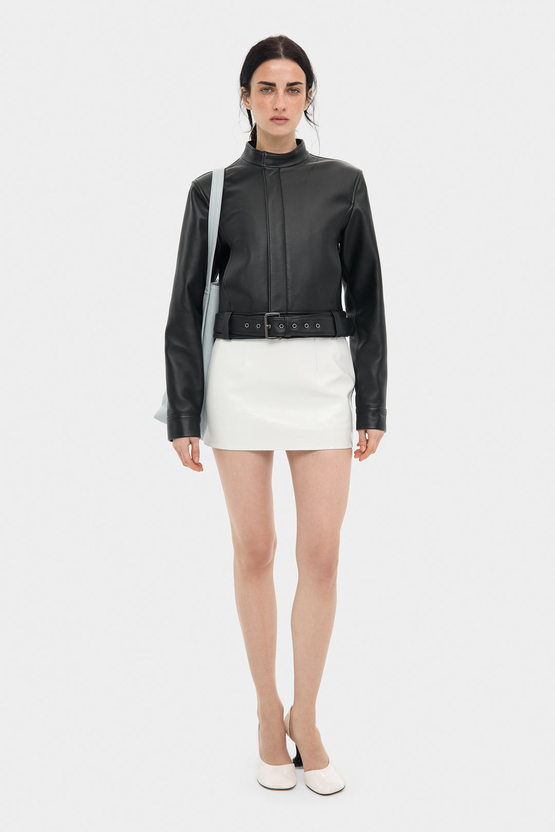 MACY LEATHER MINI SKIRT IN PEARL WHITE