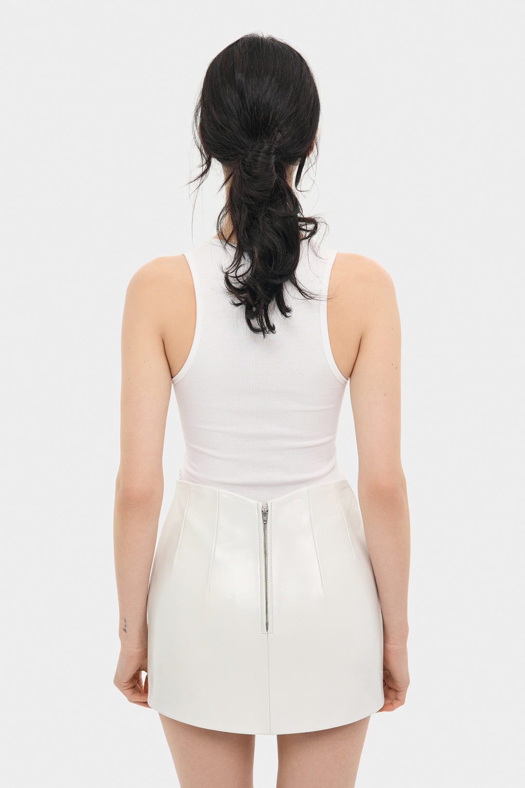 MACY LEATHER MINI SKIRT IN PEARL WHITE