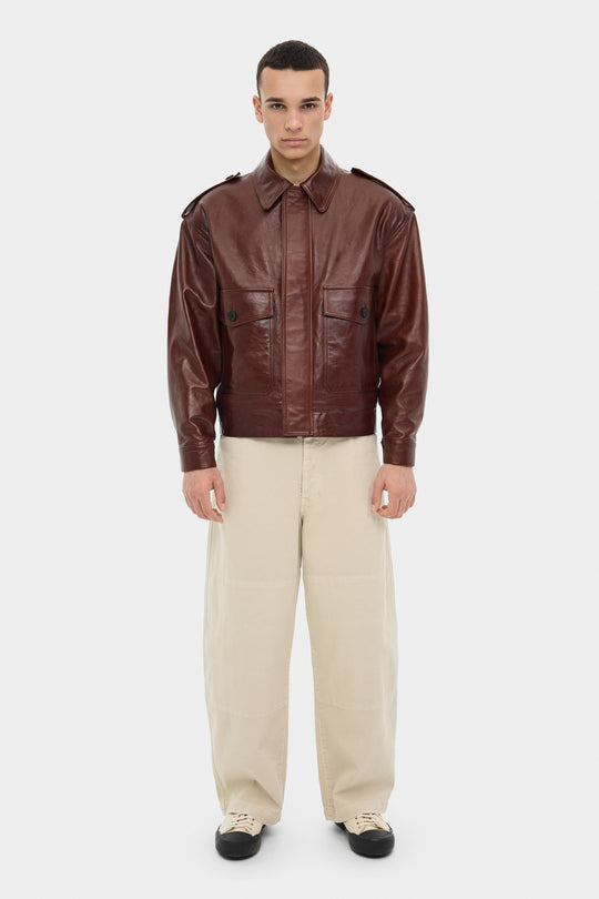 THOM LEATHER BOMBER JACKET IN RUSSET BROWN