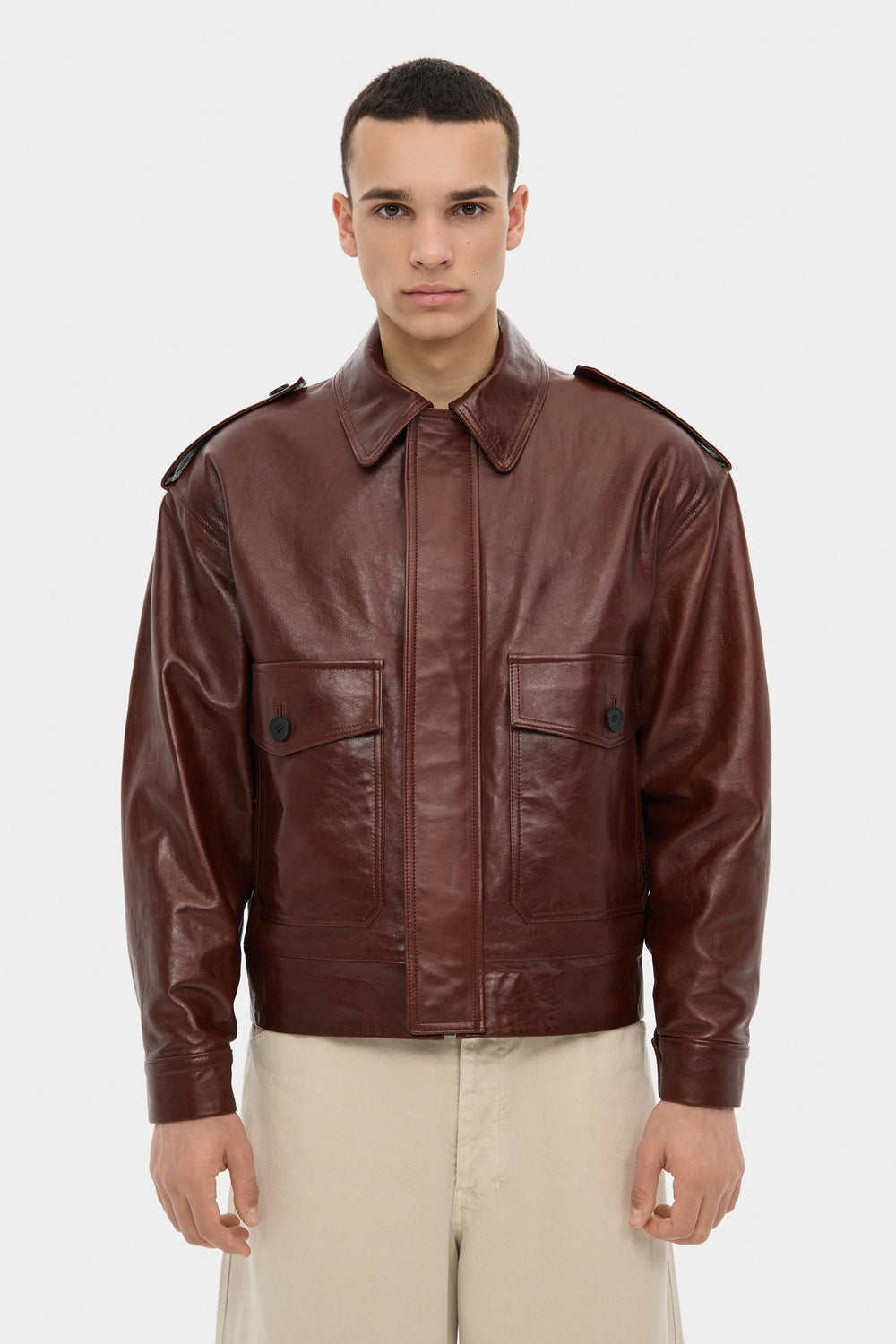 THOM LEATHER BOMBER JACKET IN RUSSET BROWN