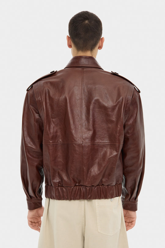 THOM LEATHER BOMBER JACKET IN RUSSET BROWN