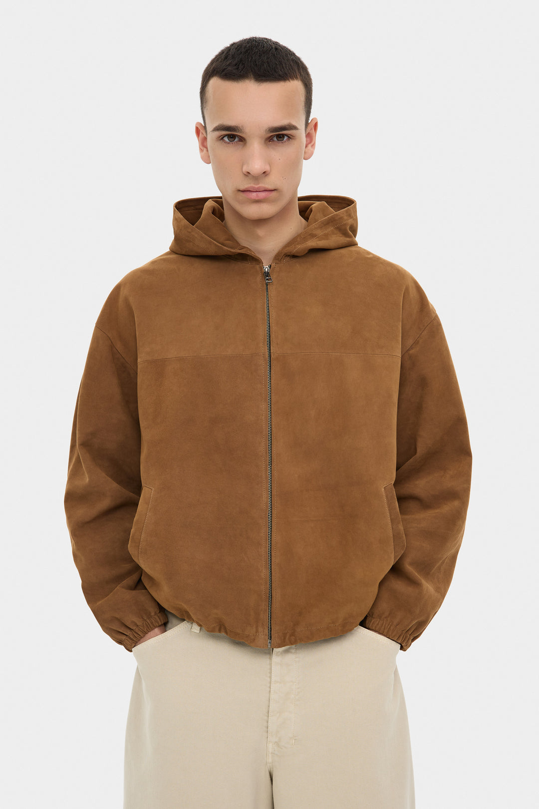 MARIO SUEDE HOODED JACKET IN TOBACCO