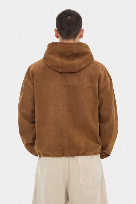 MARIO SUEDE HOODED JACKET IN TOBACCO