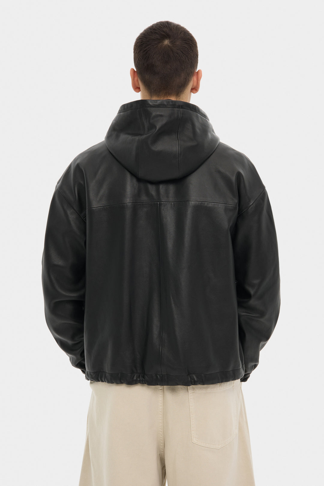 MARIO LEATHER HOODED JACKET IN BLACK