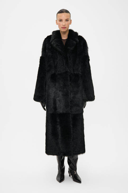 RAVEN TOSCANA SHEARLING COAT IN OBSIDIAN BLACK