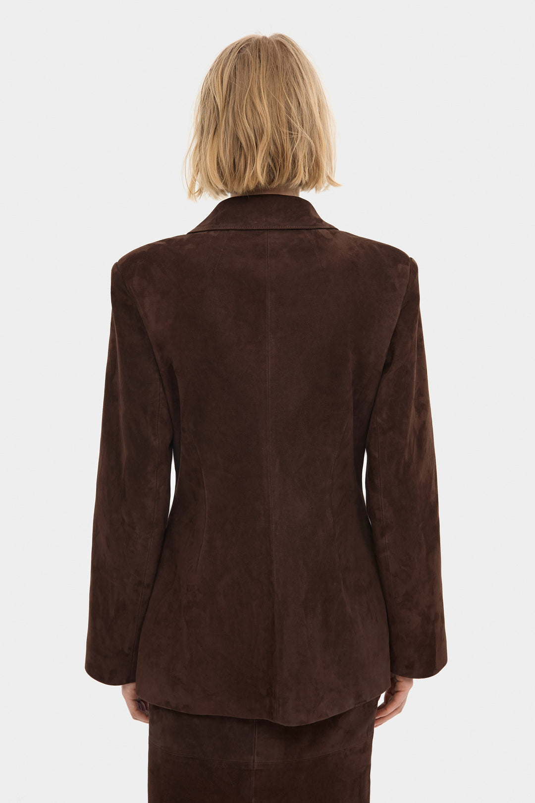 GIA SILHOUETTED SUEDE BLAZER JACKET IN WALNUT BROWN