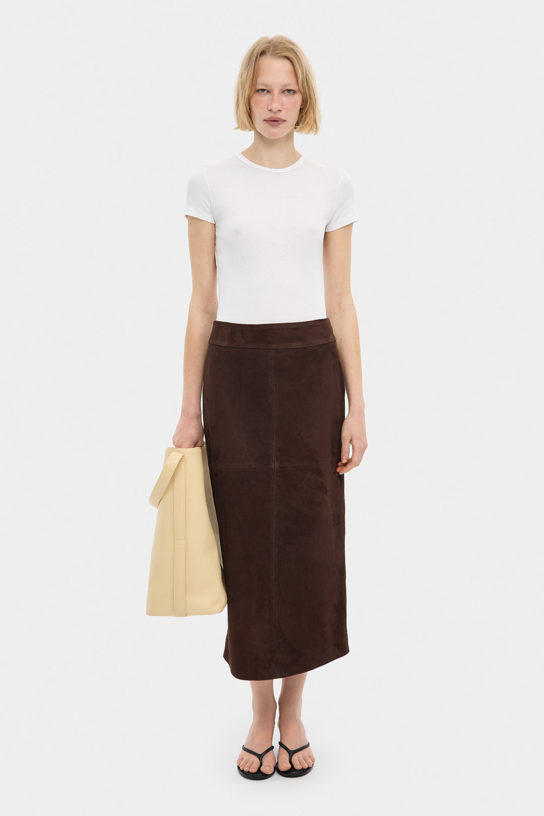 MARY MIDI SUEDE SKIRT IN WALNUT BROWN