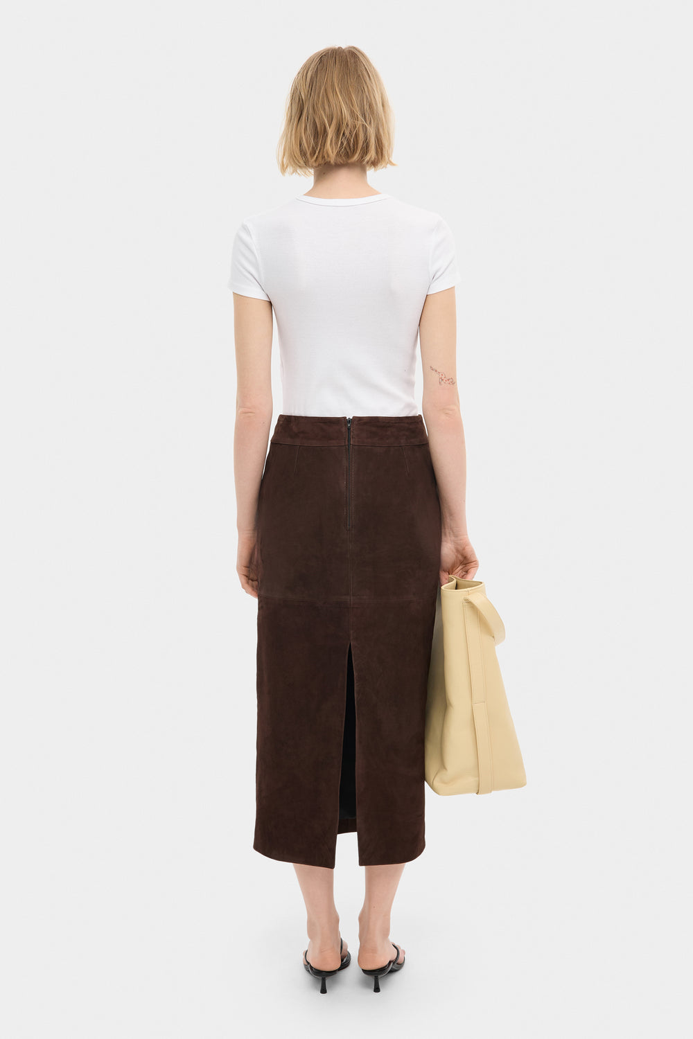 MARY MIDI SUEDE SKIRT IN WALNUT BROWN