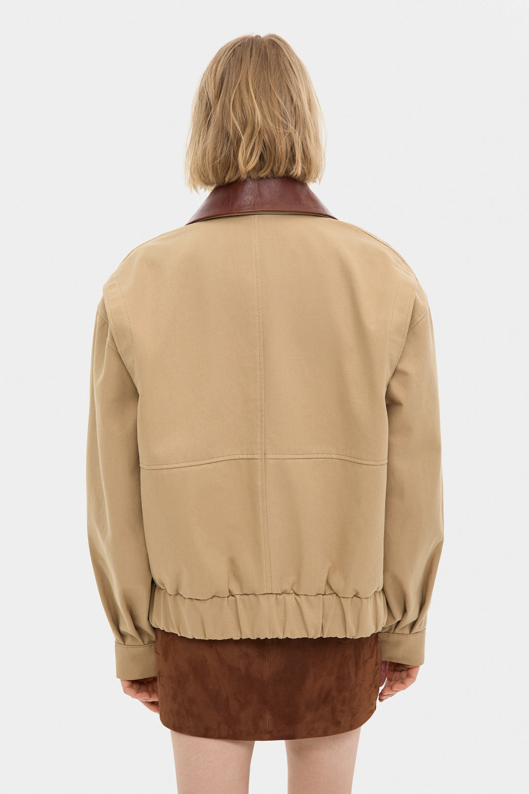 THOM COTTON BOMBER JACKET WITH DETACHABLE LEATHER COLLAR IN SAND