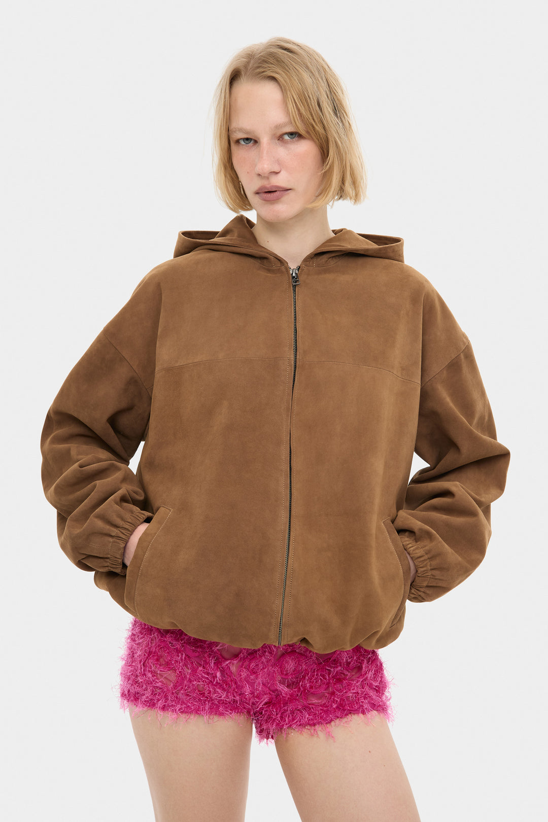 MARIO SUEDE HOODED JACKET IN TOBACCO