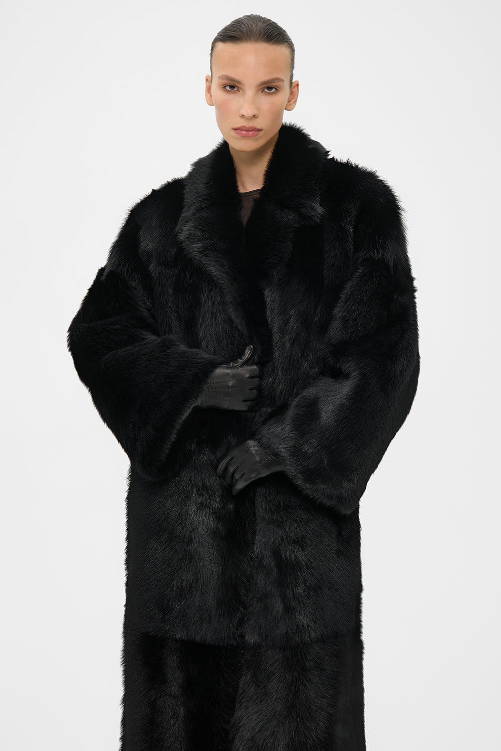 RAVEN TOSCANA SHEARLING COAT IN OBSIDIAN BLACK