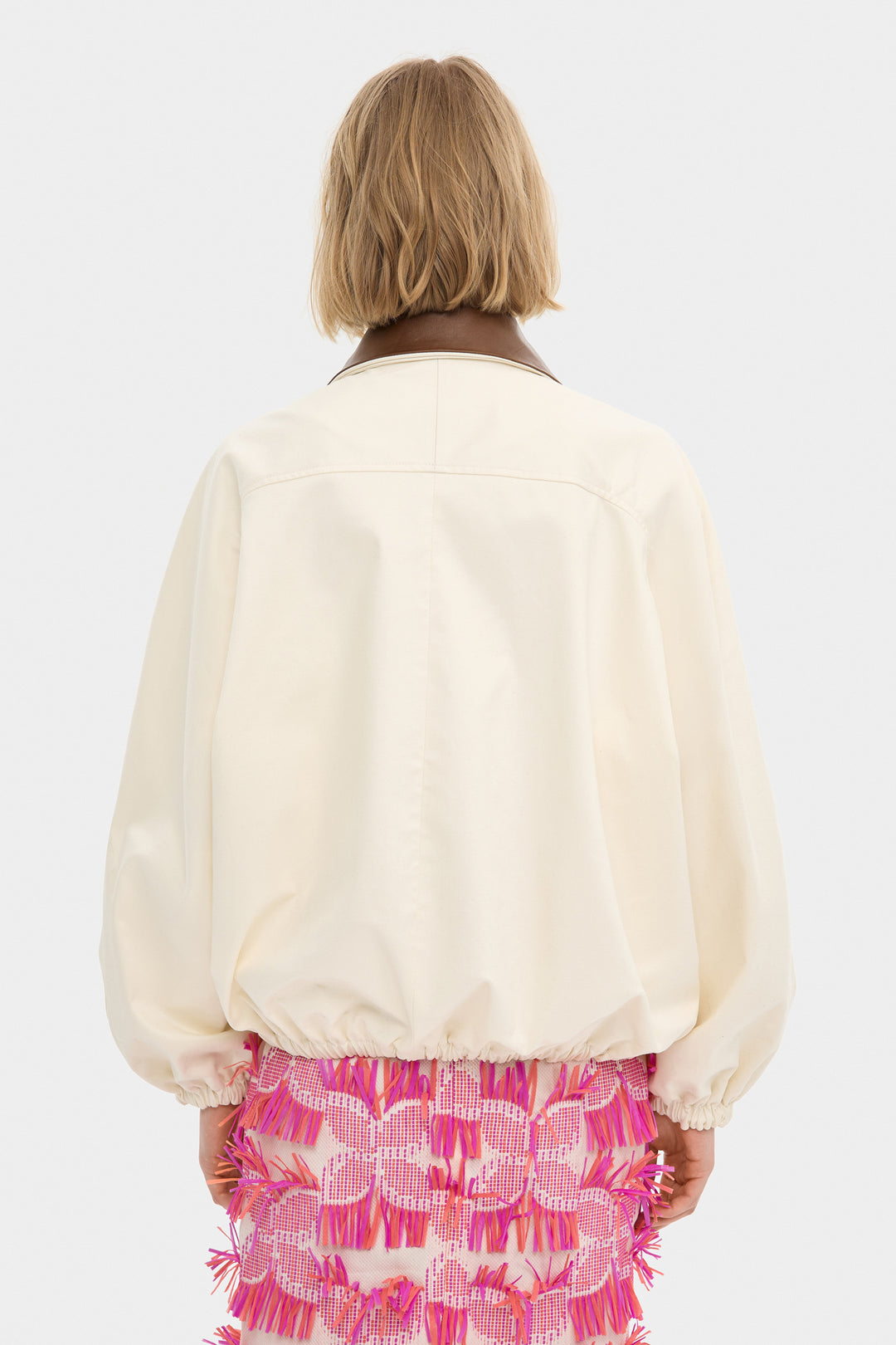 BLAIR COTTON BOMBER JACKET WITH DETACHABLE LEATHER COLLAR IN MILK