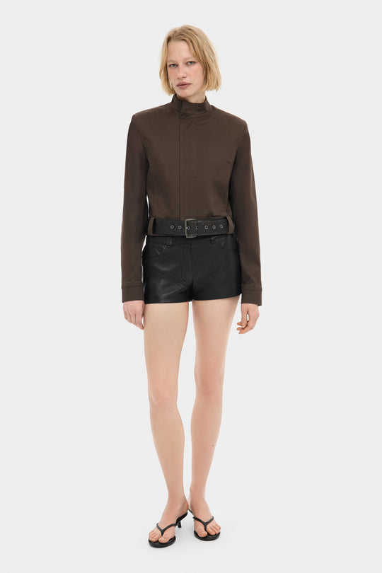 MILEY MINI LEATHER SHORTS IN BLACK