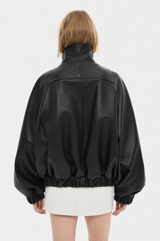 BLAIR LEATHER BOMBER JACKET WITH EXTRA WIDE SLEEVES IN BLACK