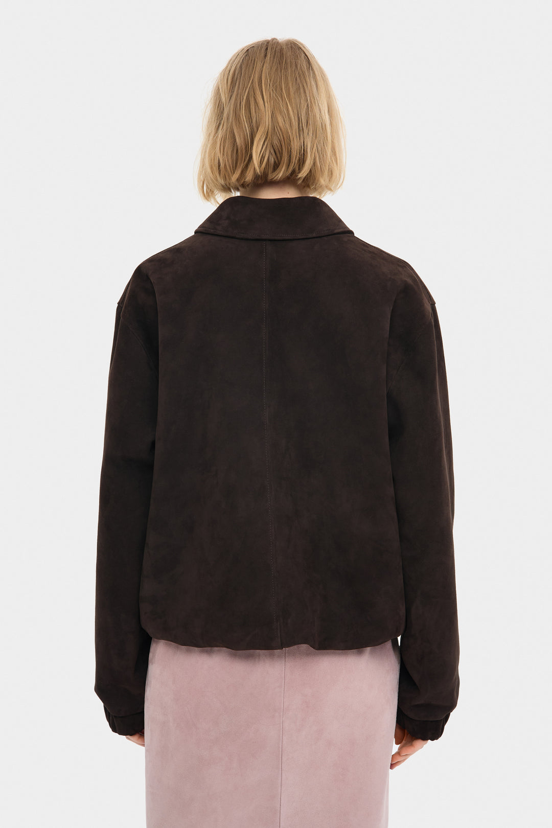 SAM PLAIN SUEDE BOMBER JACKET IN DARK BROWN