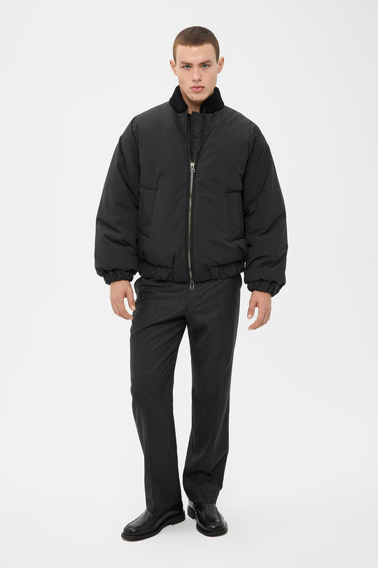 AARON PUFFER JACKET WITH SHEARLING COLLAR IN BLACK