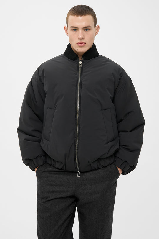 AARON PUFFER JACKET WITH SHEARLING COLLAR IN BLACK