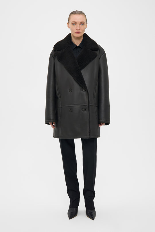 GRANDPA'S ELONGATED SHEARLING JACKET IN DARK BROWN